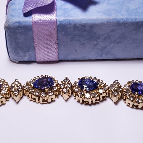 Estate 2.40ctw Pear Cut Tanzanite & Diamond Panther 14Kt Y/Gold 7" Bracelet23253 - Picture 7 of 9